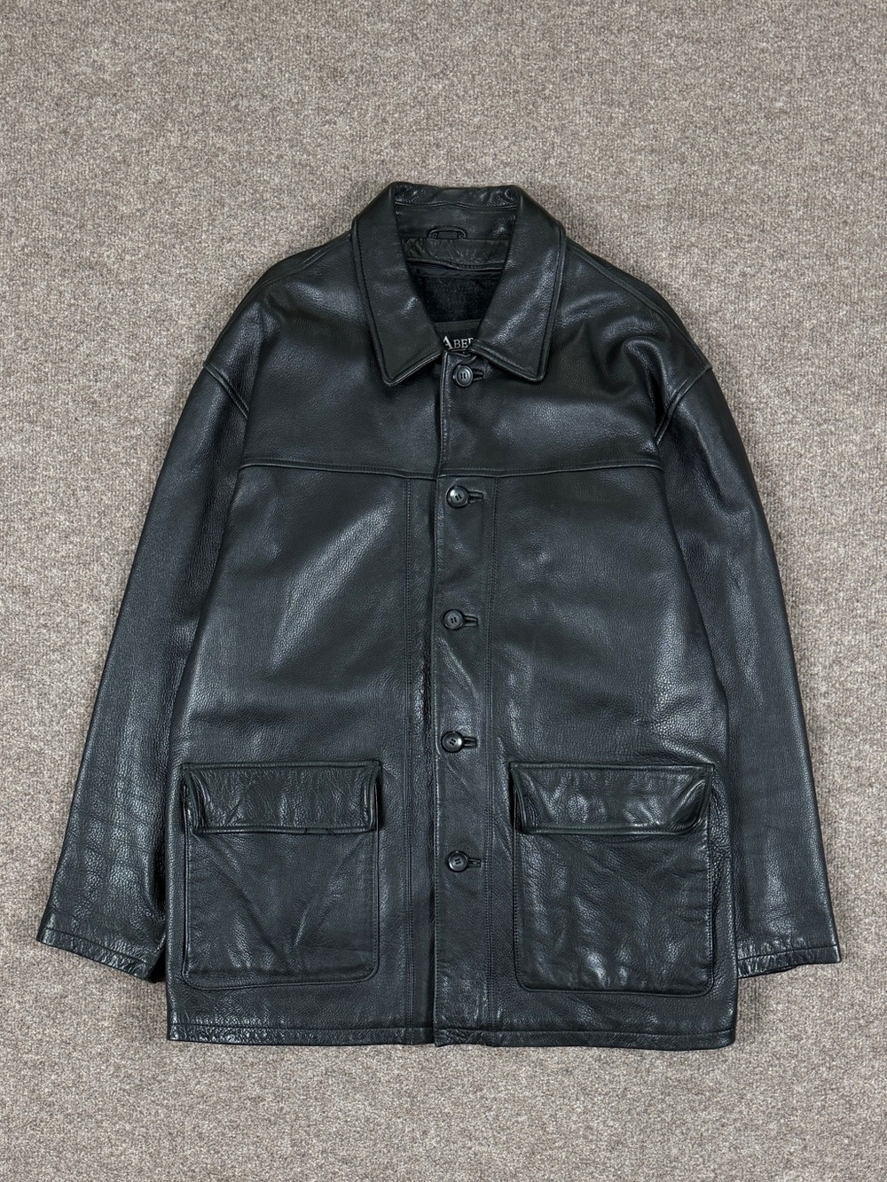 Vintage Black Leather Chore Barn Field Jacket Men’s L Removable Liner Car Coat